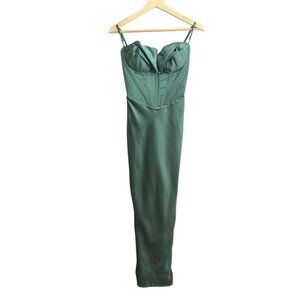 House of CB Charmaine Pine Satin Corset Maxi Dress